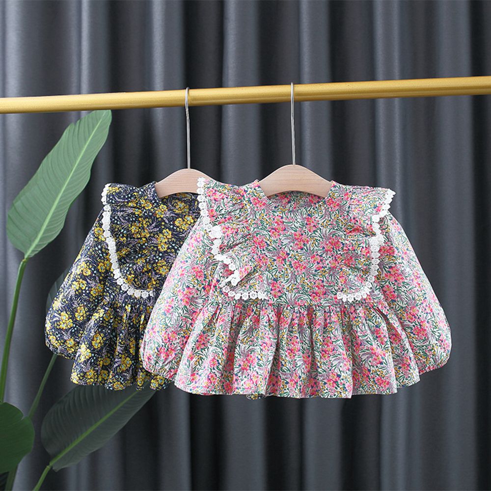 Lente Herfst Meisjes Kids Prinses Ruches Blouse Lange Mouw Kinderen Baby Zuigelingen Flora Gedrukt Tops T-Shirt-Jurken s12693