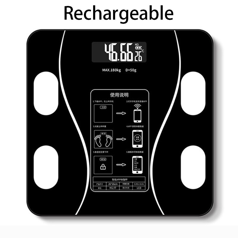 Weight Fat Scale Bathroom Smart Digital Scale LED Light Display Wireless Bluetooth Connection Control Weighing Intelligent Scale: black B