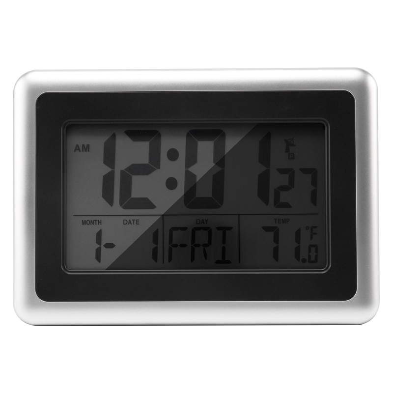 Atomic Digital Wall Clock, Large Lcd Display, Battery Operated, Indoor Temperature, Calendar, Table Standing, Snooze Without: Default Title