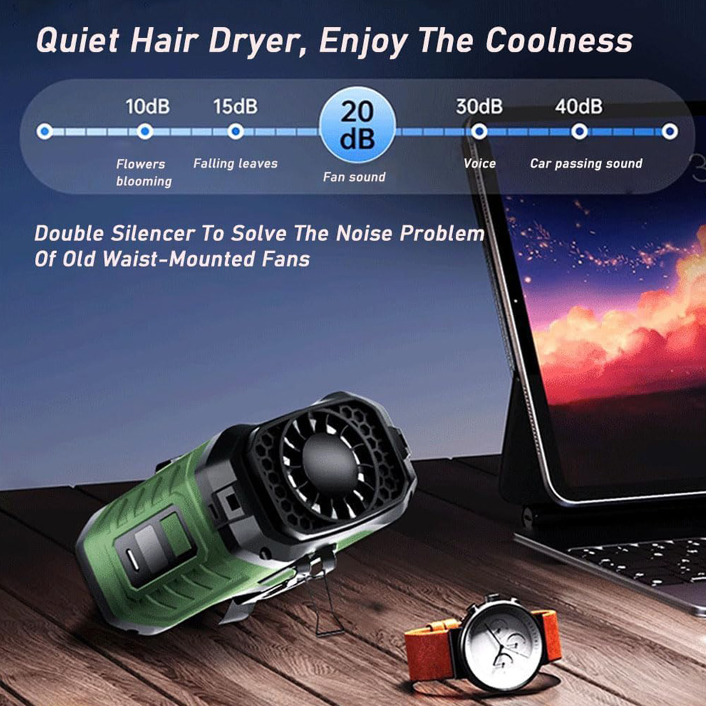 Portable Waist Fan with 10000mAh Power Bank LED Lighting Hanging Neck Fan 5 Speed USB Fan Clip Cooling Fan for Outdoor Working