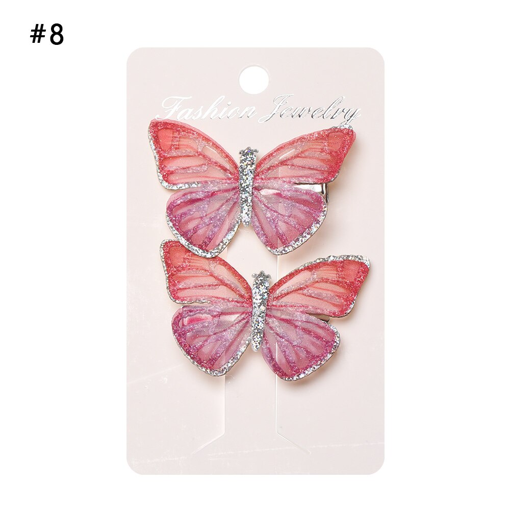 2 Pcs Girls Colorful Butterfly Cartoon Hairpin Children Hair Clips Crystal Sequins Barrettes Princess Hair Accessories: 08