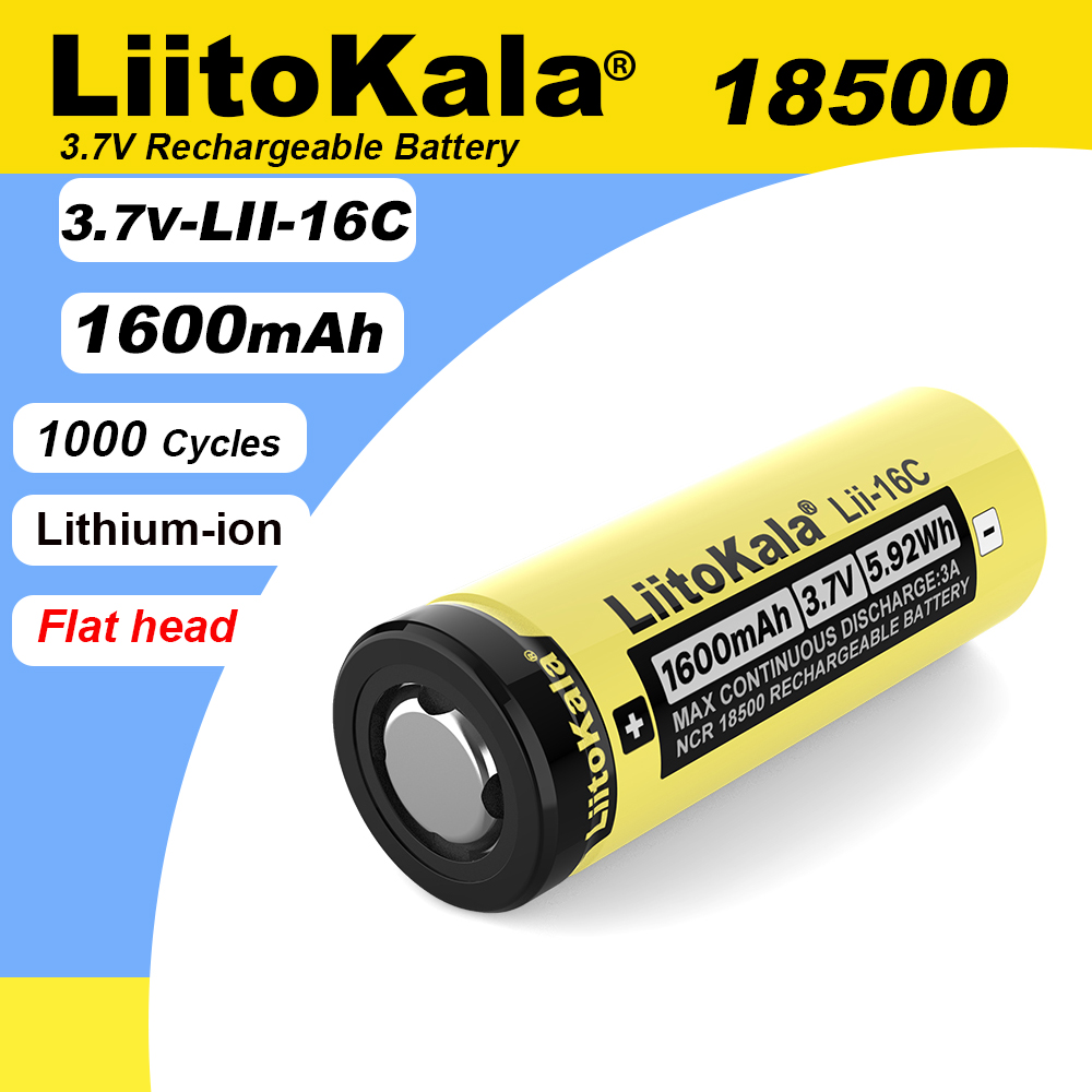 LiitoKala Lii-16C 18500 1600mAh 3.7 V Rechargeable battery Recarregavel lithium ion battery for LED flashlight