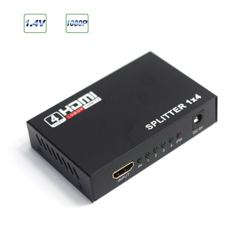 AIXXCO 4k HDMI-compatible Splitter Full HD 1080p Video HDMI-compatible Switch Switcher 1X2 1X4 Split 1 in 2 Out For HDTV DVD: 1 x 4 / EU Power Adapter