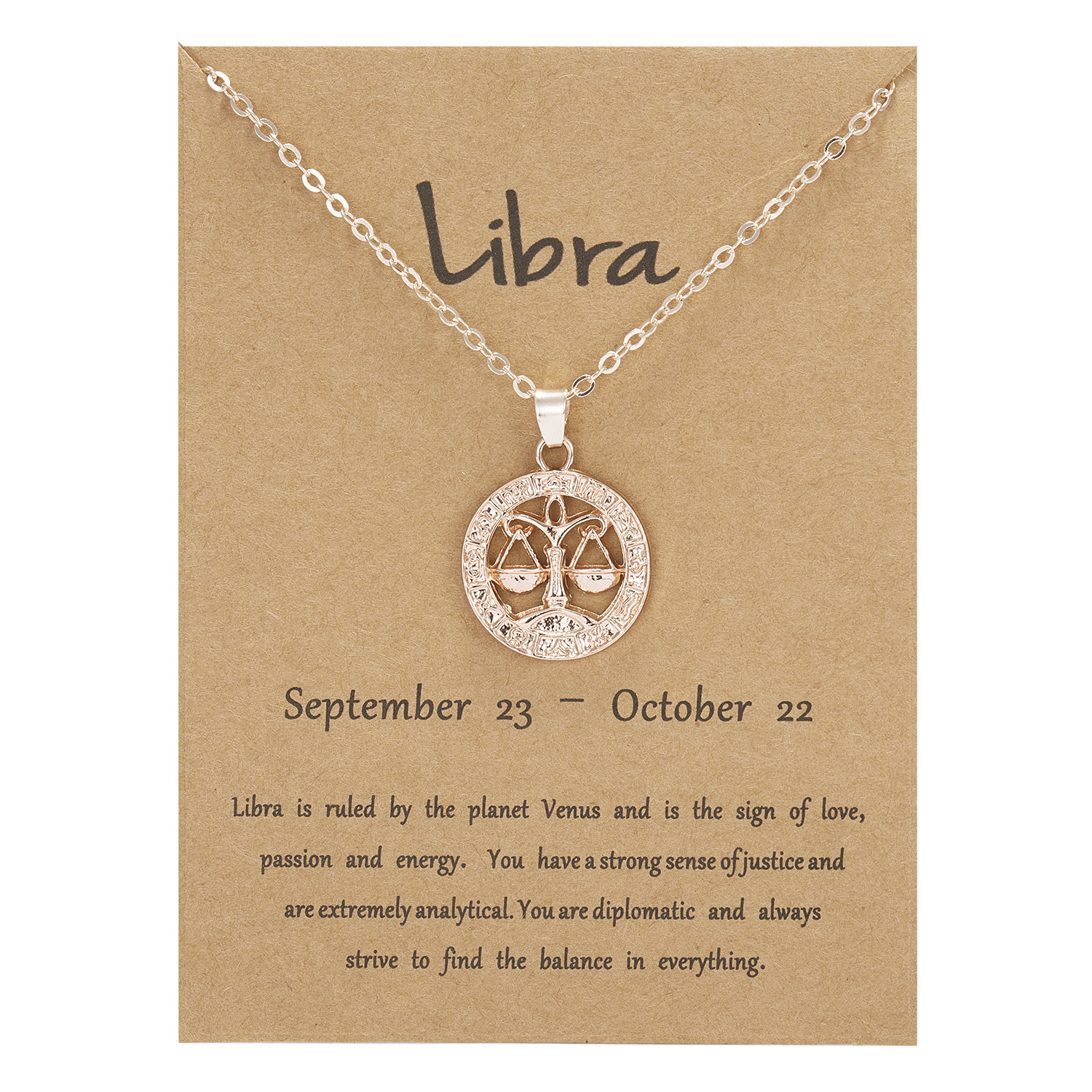Trendige halsketten mit anhängern 12 sternzeichen-motiven in roségold für damen und herren – löwe-motiv, ideal als grußkarte, geburtstagsgeschenk oder familienschmuck.: Waage