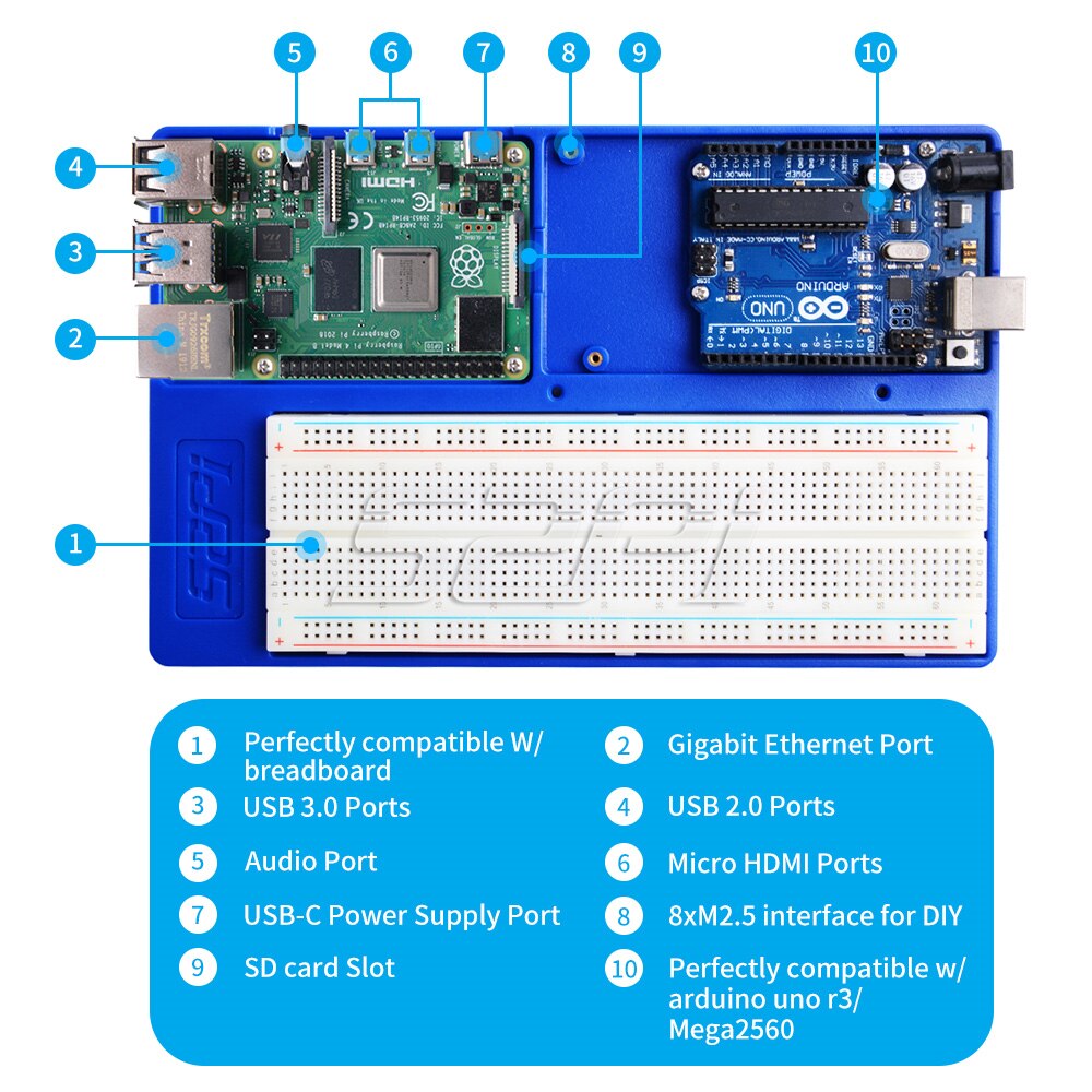 52Pi Original ABS Experiment Holder Platform DIY Kit for Raspberry Pi 4B / 3B+ / 3B / 2B / B+, Zero/W Arduino Uno, Mega 2560