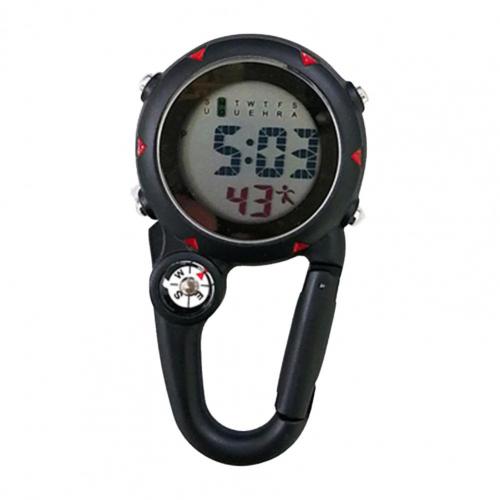 Digital mosquetón Clip de relojes luminosa Anti-arañazos precisa mochila cinturón al aire libre Brújula de deporte en el reloj para escalada al aire libre: Negro