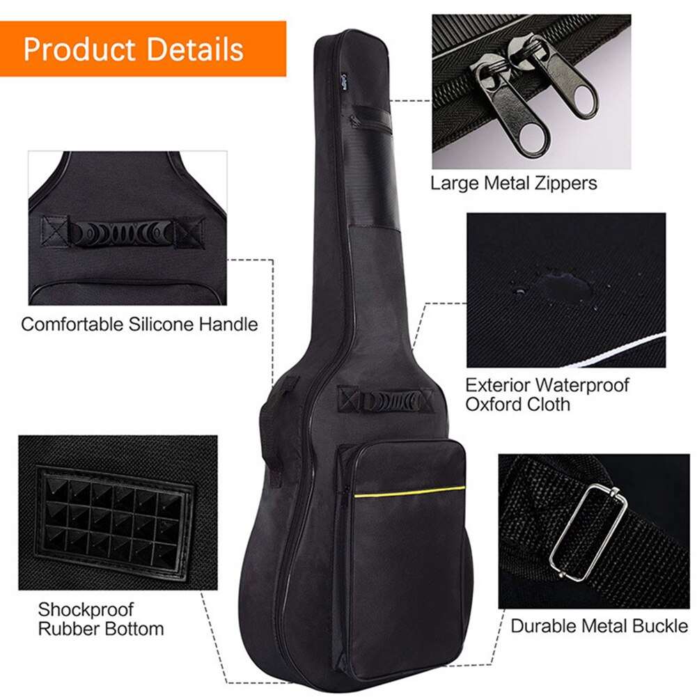 Leve saco de guitarra reforçada capa à prova dwaterproof água caso acolchoado proteção tamanho completo macio interior viagem oxford pano zíper bolsos