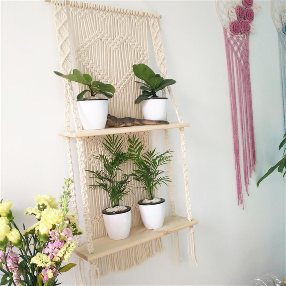 Colgador de macramé para plantas, cesta Bohemia tejida a mano, estante para macetas, tapiz de doble capa, decoración para el jardín y el hogar