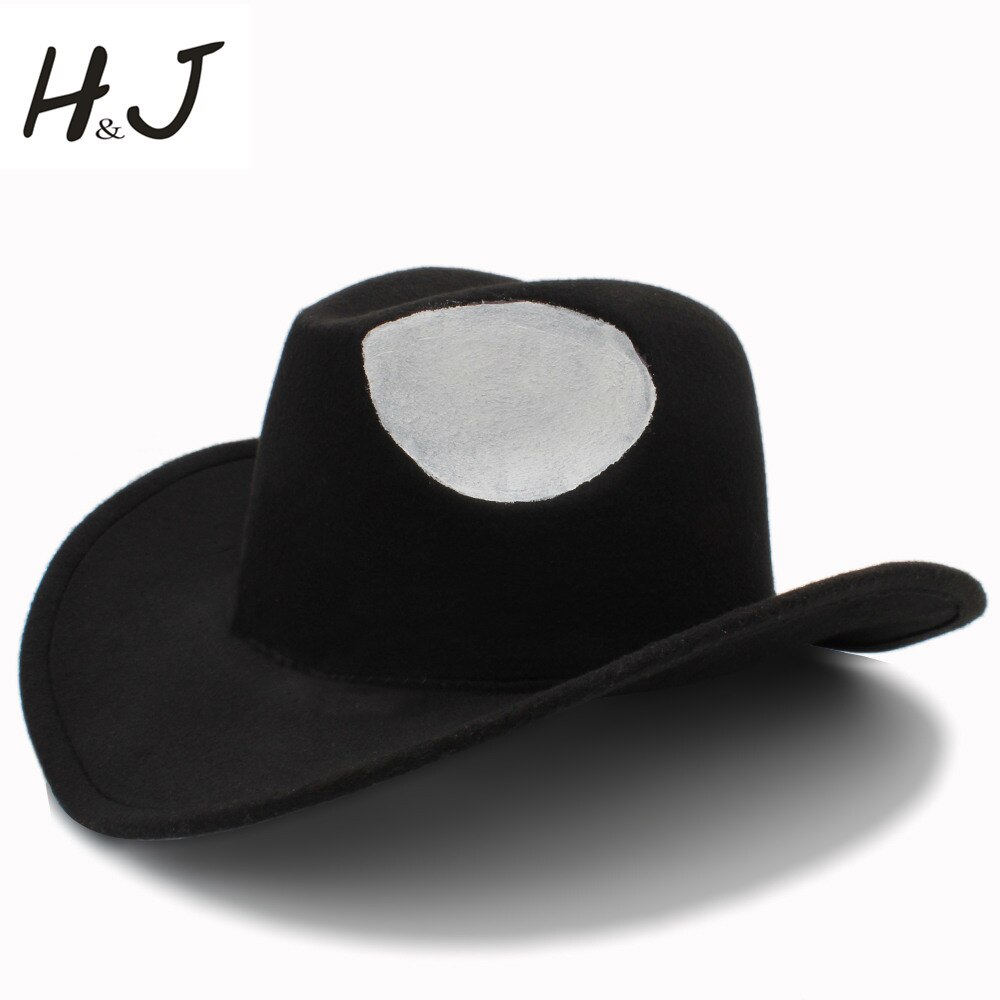 Hand Painted Women Men Wool Hollow Western Cowboy Hat Roll-up Brim Black Alien Sombrero Hombre Fedora Cap Size 56-58CM