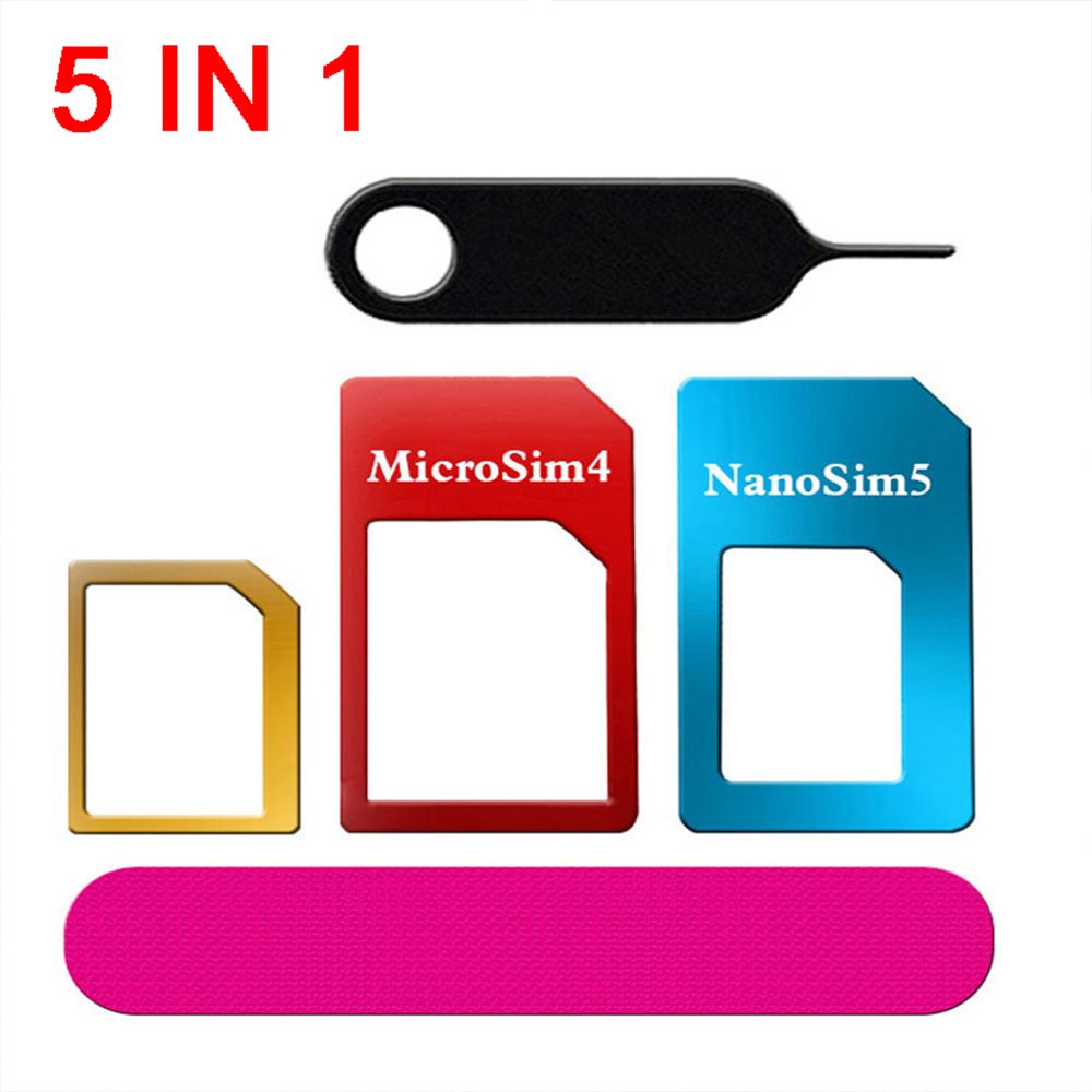 5 in 1 Nano Sim Card Adapters + Regular & Micro Sim + Standard SIM Card & Tools For iPhone 4 4S 5 5c 5s 6 6s Retail Box