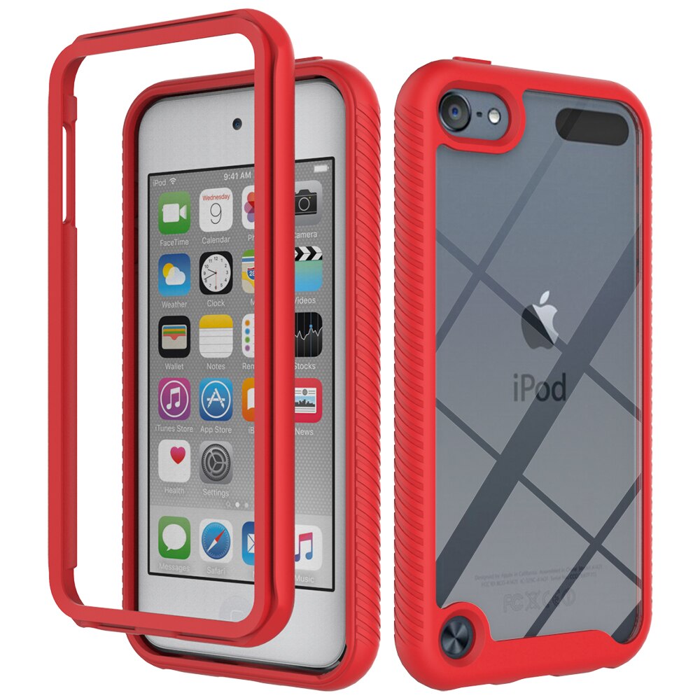 Shockproof Cover Voor Apple Ipod Touch 7 Case Touch 6 Huid 5 Armor Anti Shock Hard Clear Cases + Front screen Protector: For ipod touch 5 / Red
