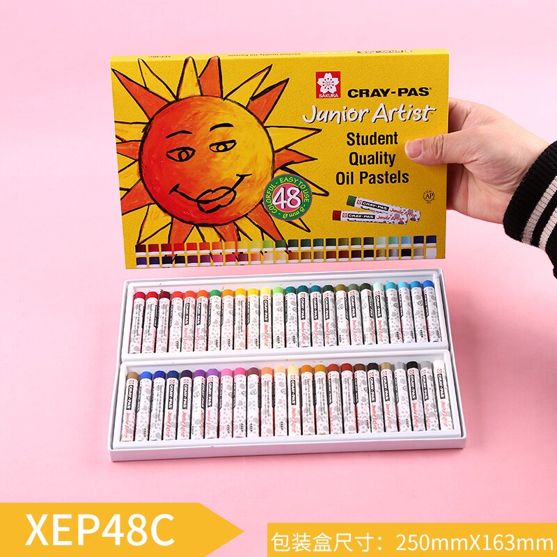 1 Set Sakura CRAY-PAS Oil Pastels Non-toxic Safe Wax Crayon Drawing for Students Kids Yellow Box 50 Colors Art Supplies: 48 Colors
