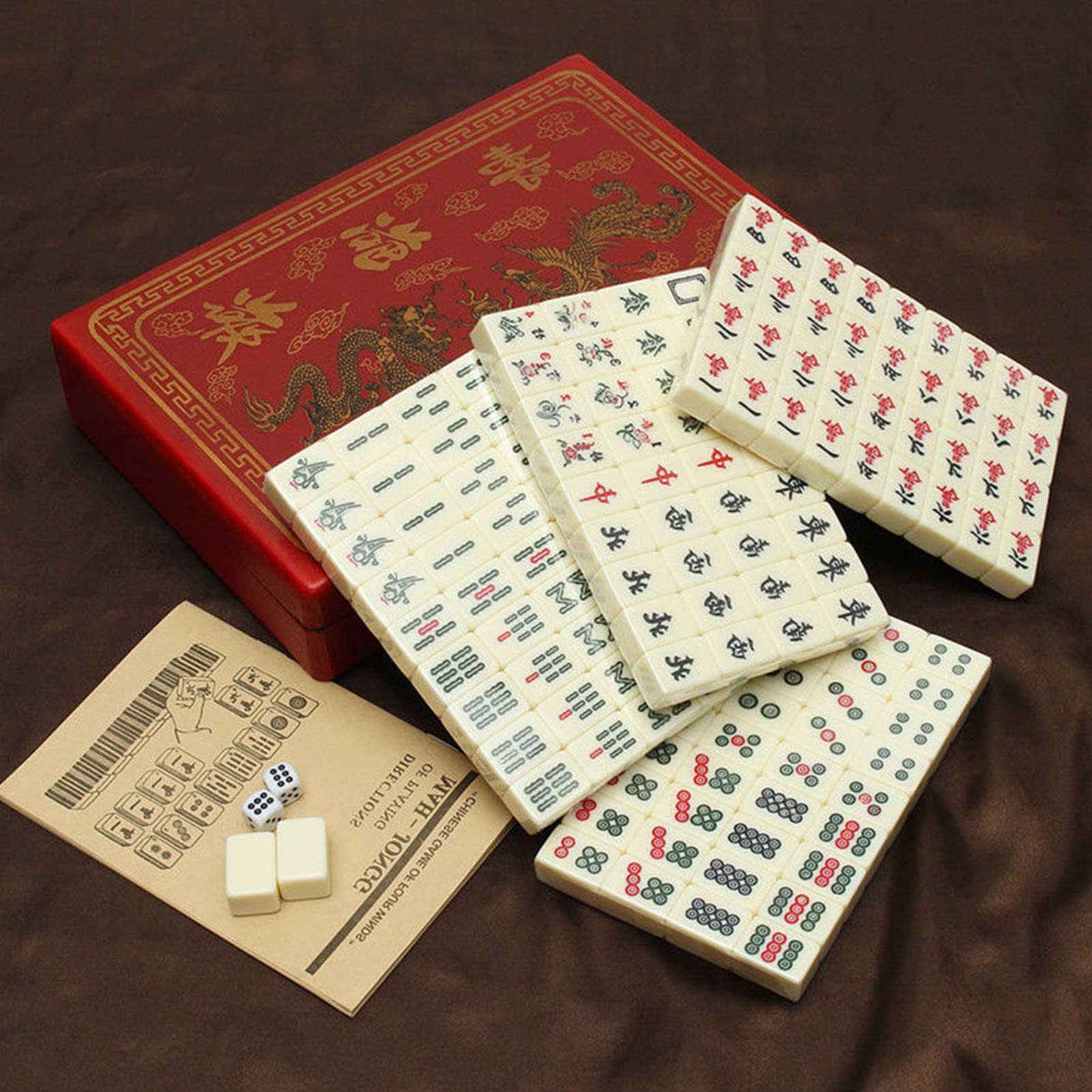 Mah-Jong Chinese Numbered Mahjong Set 144 Tiles Mah-Jong Set Portable Chinese Toy Party Gambling Game Board with Box