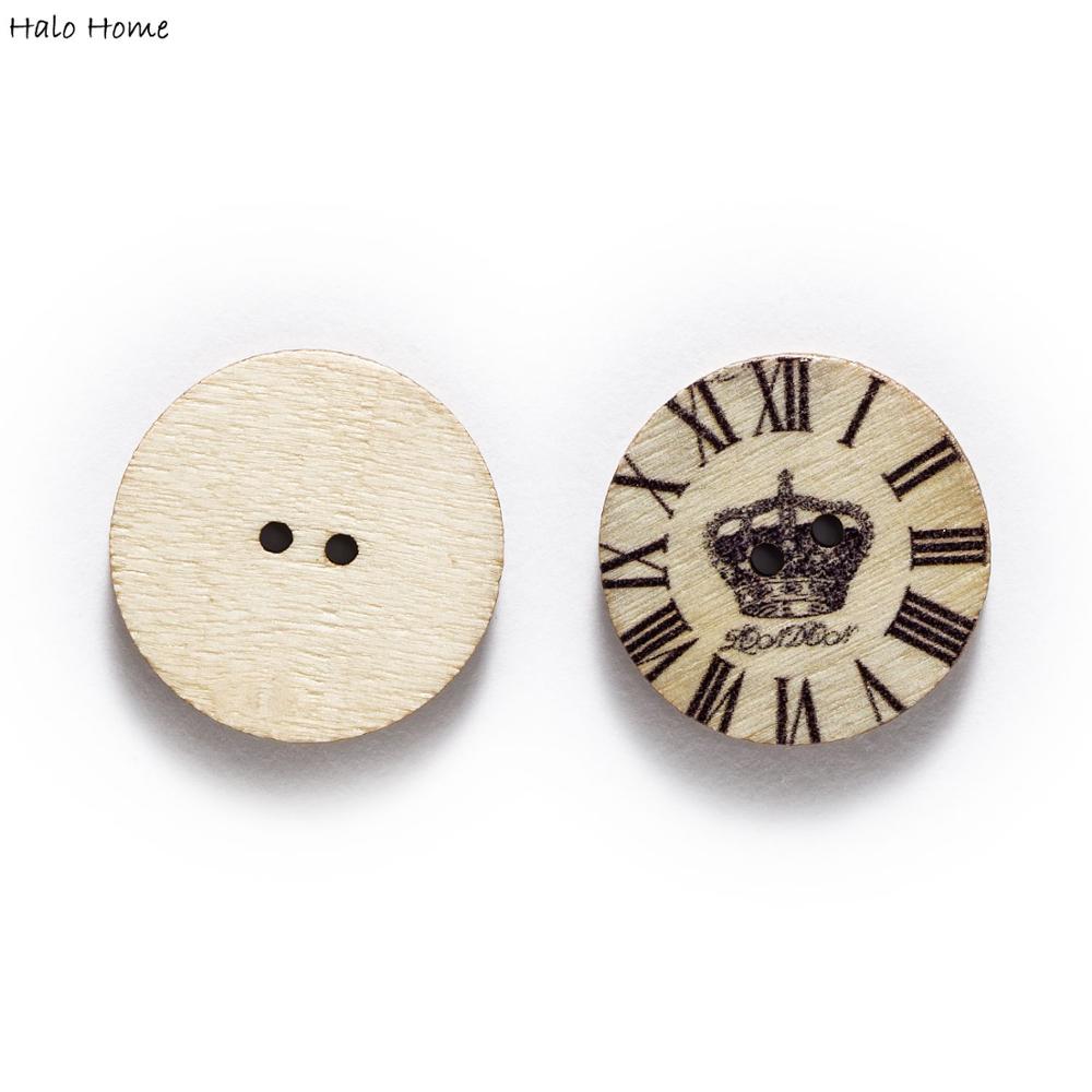 50pcs Building Clock Mixed Round Wood Buttons Handmade Sewing Scrapbook Clothing Crafts Accessories Card DIY Decor 15-25mm