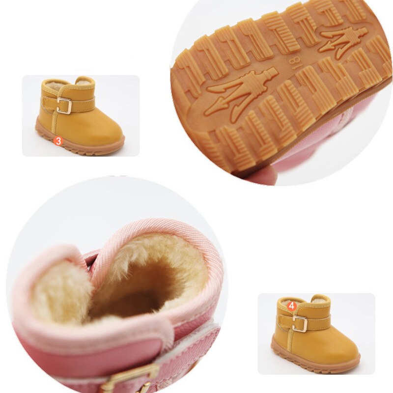 Botas de nieve para niños y niñas, zapatos de algodón a prueba de agua de cuero PU, botas gruesas de terciopelo para estudiantes, botas cortas de abrigo