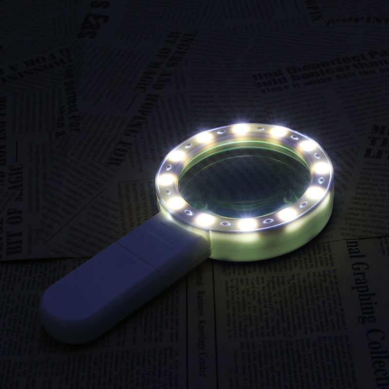 30X LED Magnifying Glass Handheld Lighted Magnifier Double Glass Lens Jewelry Magnifier