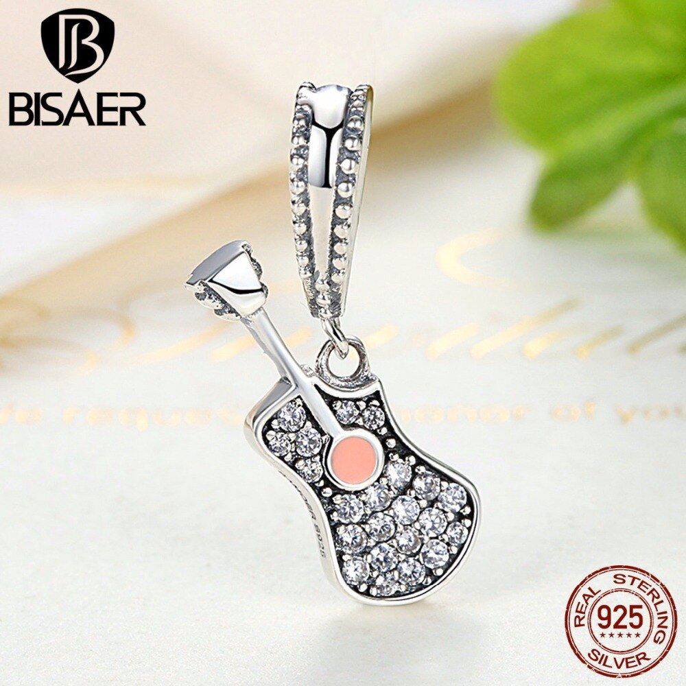 925 Sterling Silber Musical Instrument Beliebte Gitarre Anhänger Fit BISAER Charme Armbänder Frauen Schmuck ECC113