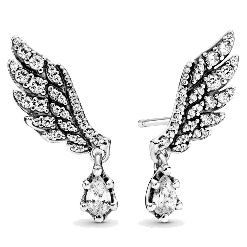 925 Sterling Silver Sparkling Angel Wings Freehand Heart Infinity Beaded Circle pan Earrings For Women Jewelry: 3