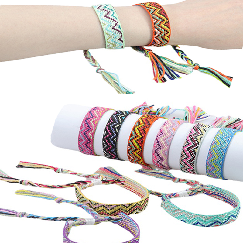 Nepal etnico tessuto braccialetto fatto a mano amicizia treccia corda tessuto cinturino a mano ricamo braccialetto nappe coppia Boho Wrap donna uomo
