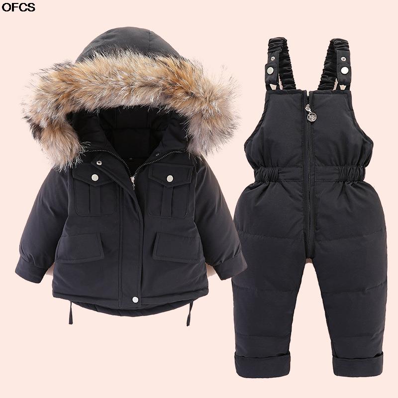 0-4Y Winter Down Jas 2 Stuks Set Jas + Jumpsuit Baby Meisje Jongens Thicken Warm Bontkraag Jas Kids Jongens baby Snowsuit Kleding: Black / size 100