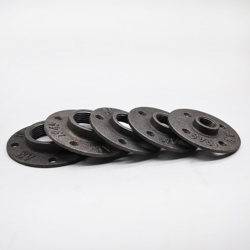 1 stk 1/2 " 3/4 " sort dekorativt formbart jern gulv / vægflange formbart støbejerns rørbeslag bsp gevindhul