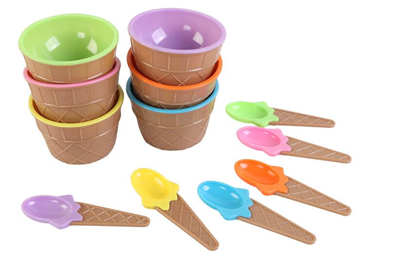 Børn bordsæt sæt pakning baby is form skål plast dessert skål container sæt is kop