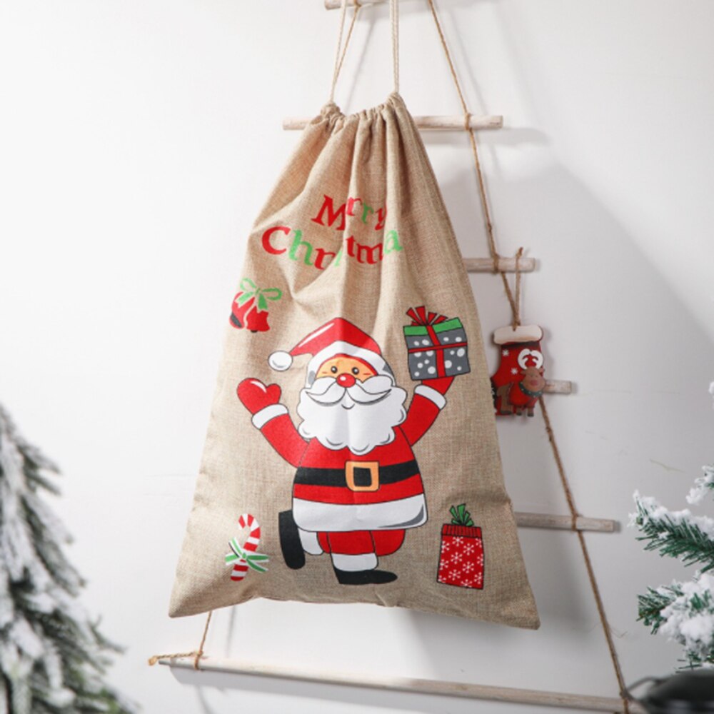 Kerstversiering Linnen Bag Kerstman Rugzak Snoep Tas Apple Zak Kerst Decor Voor Thuis Xmas Ornamenten