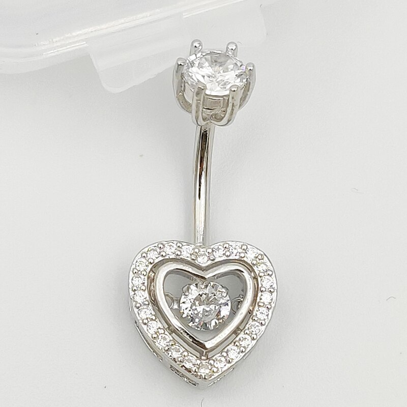 925 Sterling Zilveren Hart Cubic Zirkoon Navel Ring Mode Zomer Lichaam Sieraden Voor Vrouwen