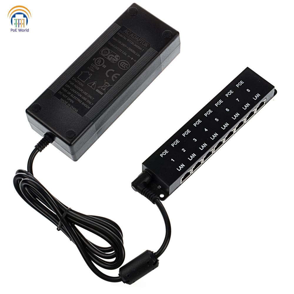 POE-8-24V120W Power over ethernet injector 8 port PoE connector Passive POE injector included 24V120W power adapter