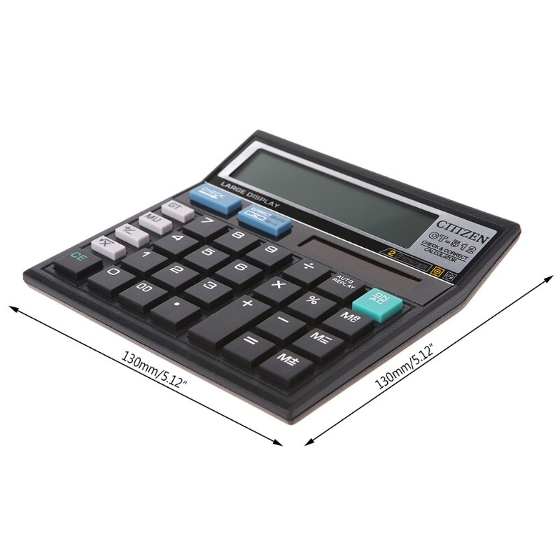 12-Digit Solar Battery Dual Power Large Display Office Desktop Calculator CT-512