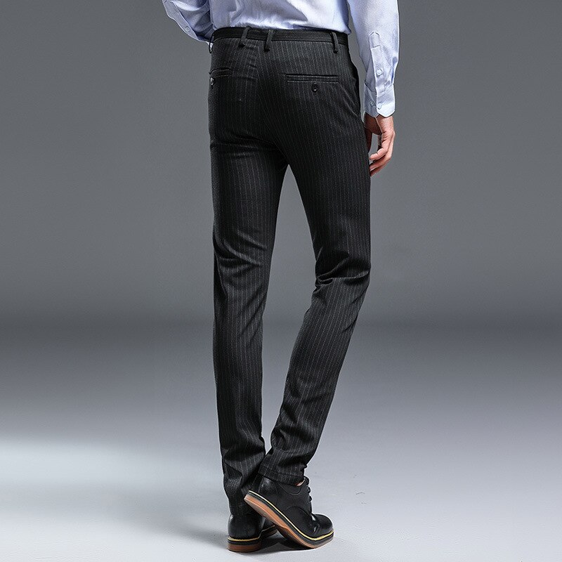 Heren gestreepte pantalon zwart grijs clubjurk broek slim heren broek casual sociaal heren zomer enkelbroek