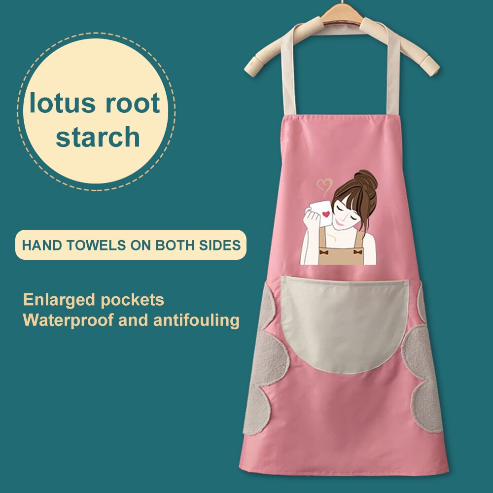 Hand Towel Apron Waterproof Stain Home Kitchen Cooking Waist Korean Cute Bear Hanging Neck Towel Apron Oversleeve: pink2 wipe hands