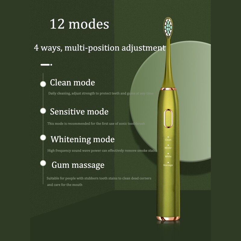 Beauty Electric Toothbrush USB Rechargeable Support 4 Modes 3 Intensions IPX7 Waterproof Adult Toothbrush Automatic Sound Wave