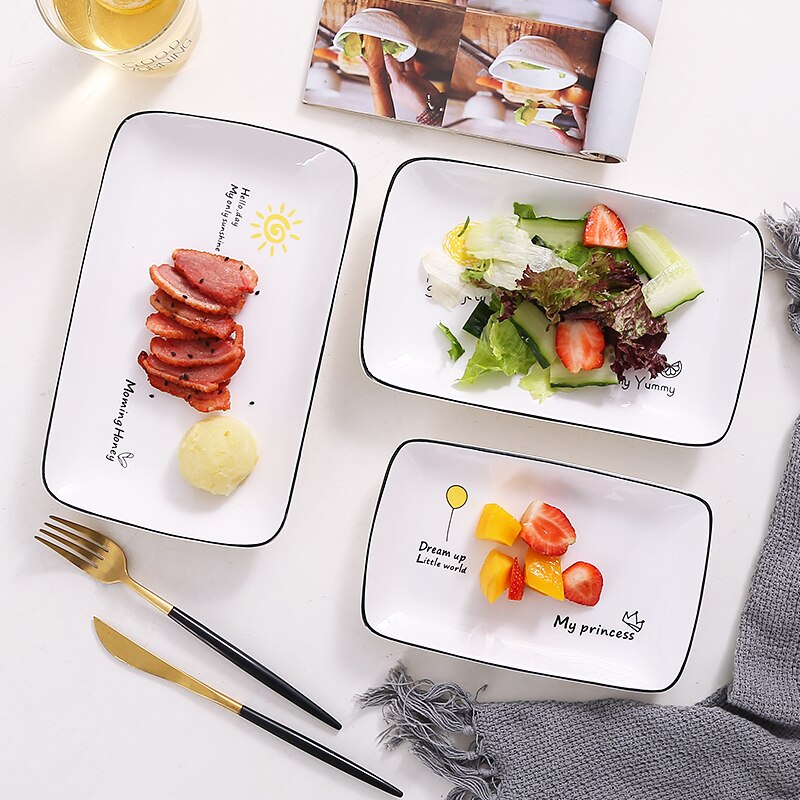 Rectangle Dinner Plate Sushi Plate Dishes And Plates Sets Dessert Vegetable BBQ Dish Set Ceramic Tray Cake Plate Serving Platter