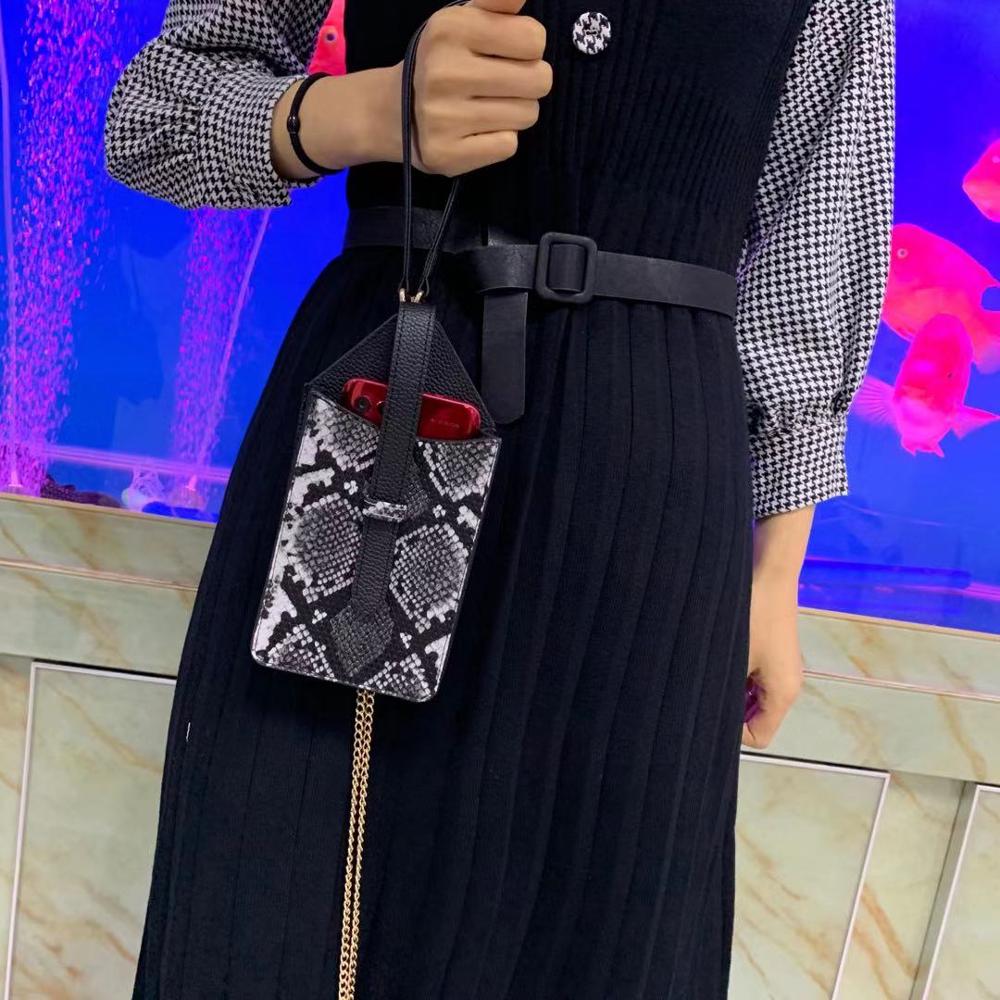 Telefoon Portemonnee Pouch Reliëf Python Patroon Snake Leather Chain Schoudertas Pouch Telefoon Tas Voor Iphone