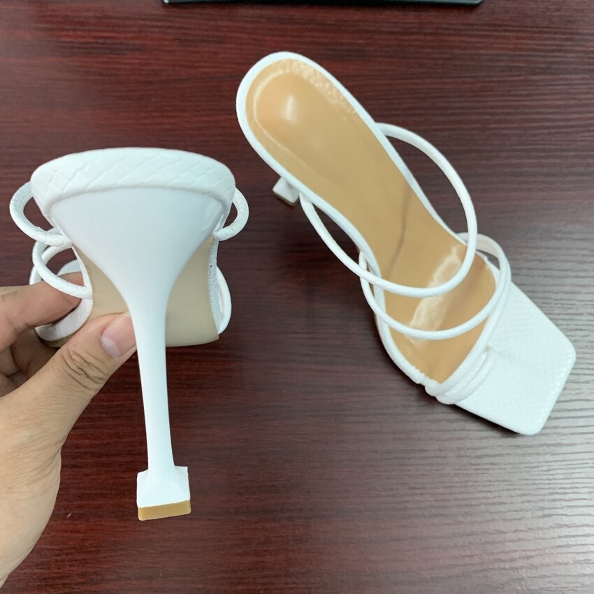 Luipaardprint dames sandalen slangenprint muiltjes met bandjes hakken slippers dames hoge hakken slippers vierkante neus slippers feestschoenen wmw