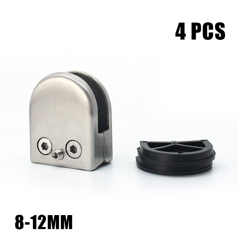 Glass Clamps 4/8PCS Stainless Steel Glass Clamps Adjustable Glass Bracket Flat Back for Balustrade Staircase Handrail WWO66: 12mm 4PCS