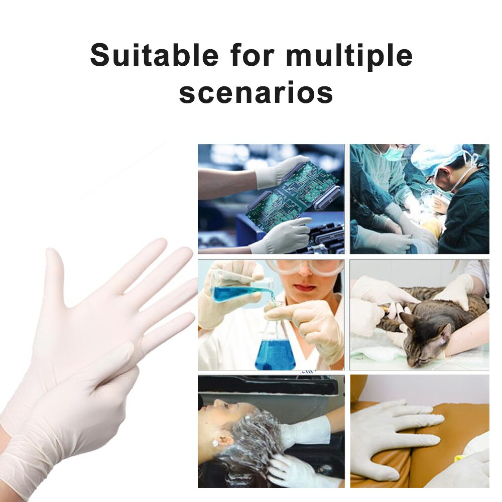 100pz guanti monouso in reticolo bianco antiscivolo acido e alcali laboratorio guanti in reticolo di gomma prodotti per la pulizia della casa