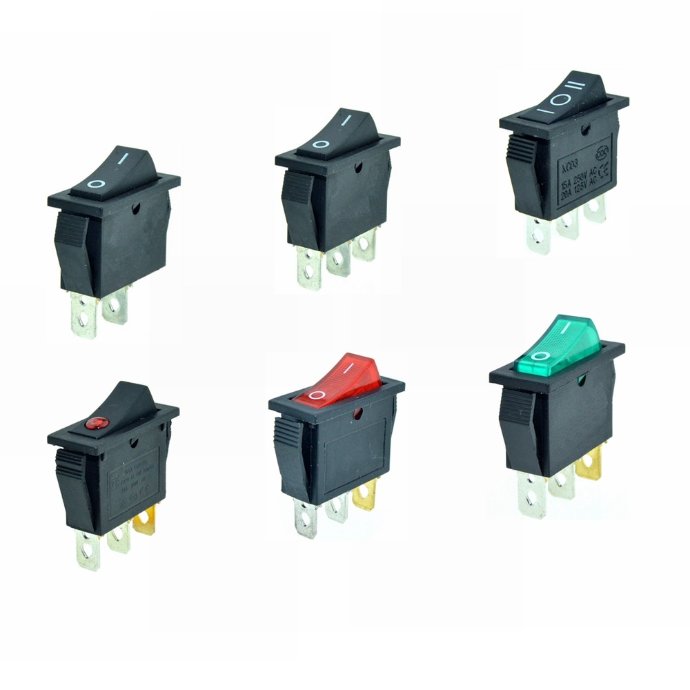 Rocker Switches 2 Pin 3 Pin ON/OFF ON/OFF/ON SPST SPDT Black Red Green Dot Light Boat Switch 2 Position 28X10mm Mount 15A 250V