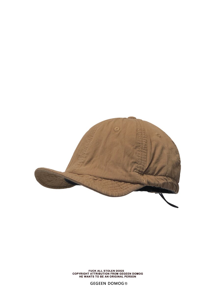 Japanese-style Popular Brand Short Brim Qiao Tongue Cap Black Retro Washing Cool Workwear American-Style Upturned Eaves Brim: Khaki