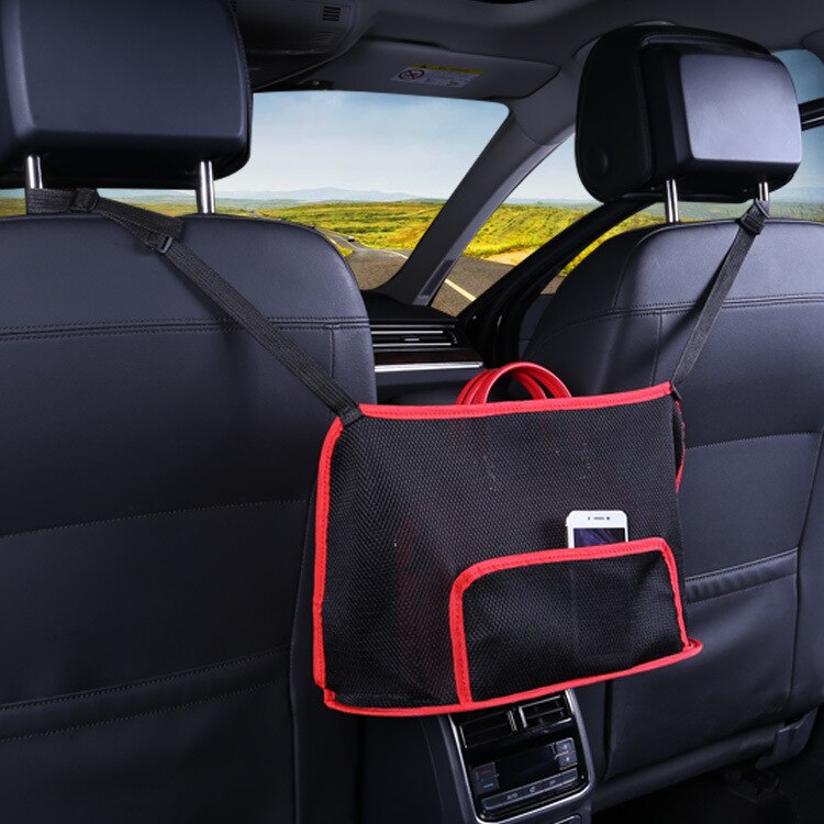 Car Seat Storage Net Pocket Storage Auto Interior Organizer Box Handbag Car Universal Hanging Store And Take Freely Bag: Elegant B red black