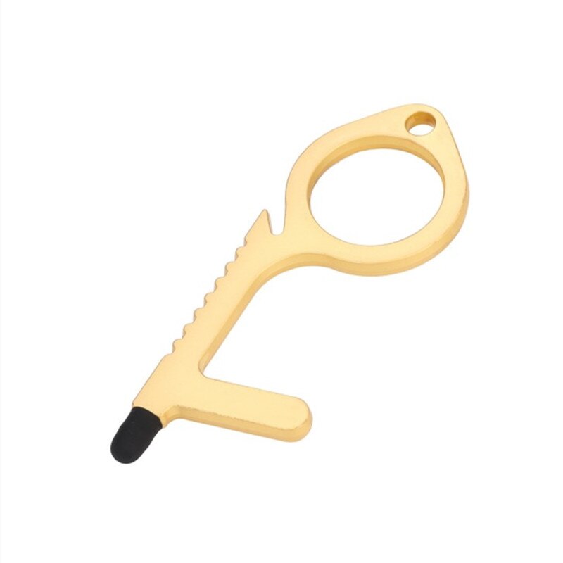 Edc Antibacterial Door Handle Anti-epidemic Key Chain Anti-contact Tool To Open The Door Press Elevator Protective Portable Door: Matt gold 4