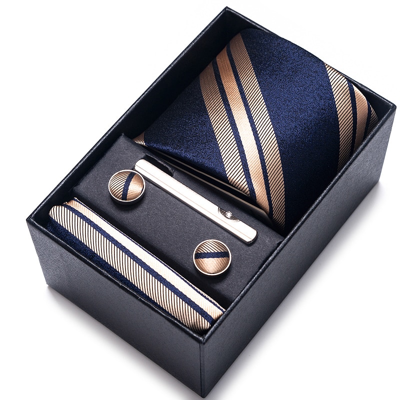 Boîte à cravate pour hommes, 65 couleurs, à la , boutons de manchette, accessoires de chemise bleu foncé or, pour le jour de l&#39;an