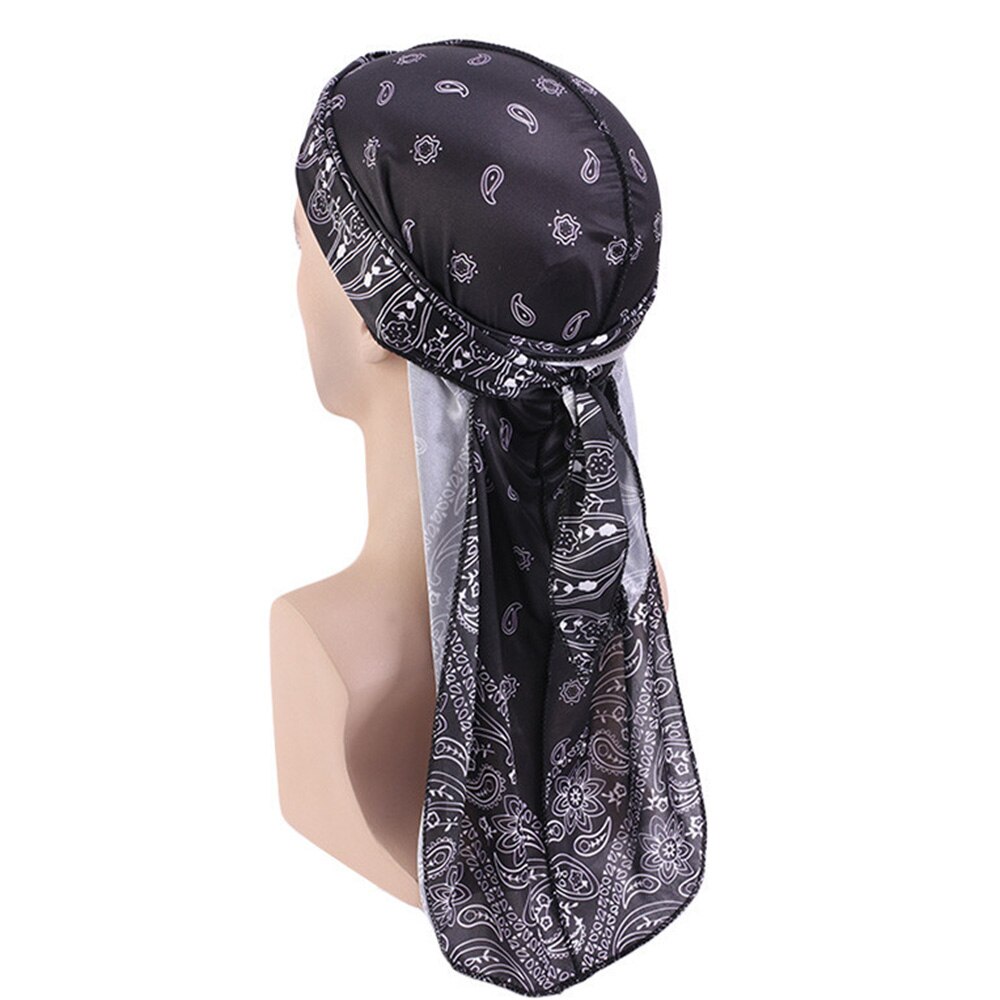 Pañuelo para la cabeza para hombre, pañuelo con estampado de Durag, sedoso: Negro