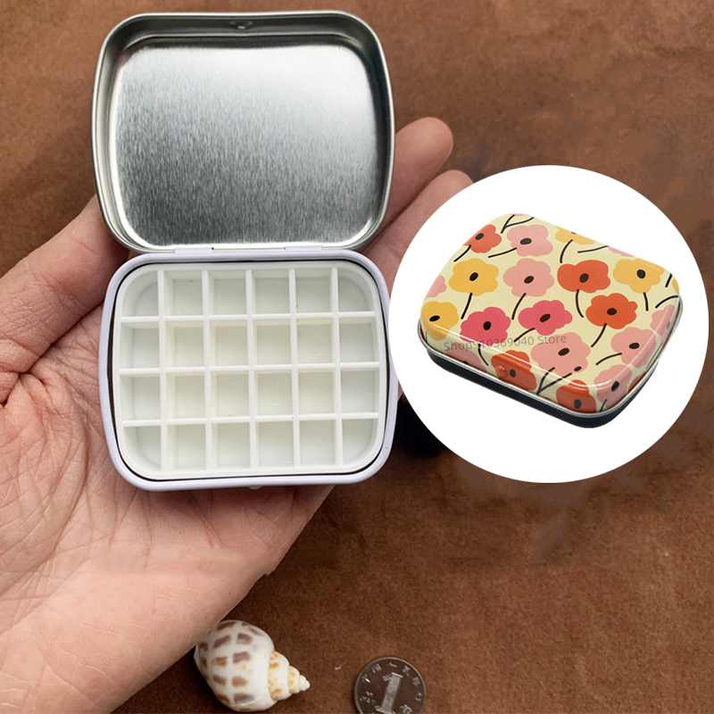 Mini caja de acuarela vacía, paleta de acuarelas portátil de 12/24 rejillas, pintura de viaje, boceto, caja hidratante, caja de pintura, suministros de arte: Naranja