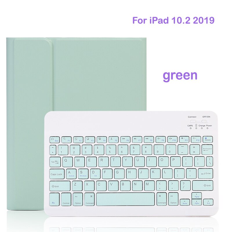 Toetsenbord Case Voor Ipad 10.2 7th Generatie Draadloze Bluetooth Keyboard Case Voor Apple Ipad 10.2 Cover: 10.2 green