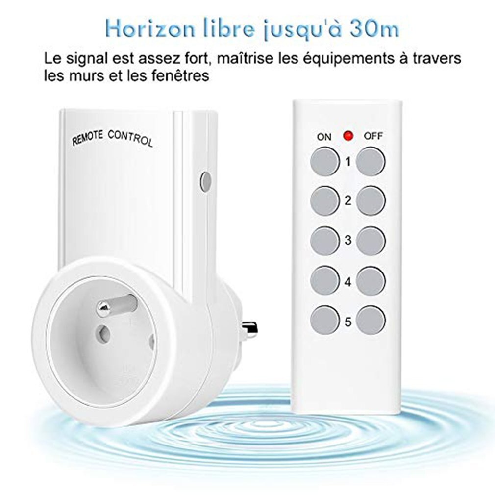Lot de 5 prise à distance Programmable Kyg prise domotique sans fil deux télécommandes et quatre piles incluses