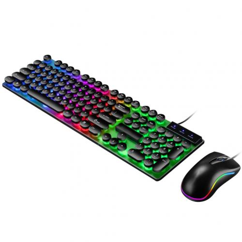 LED Luminous Wired Computer Gamer Keyboard Gaming USB Wired Backlit Rainbow Magic Luminous Keyboard Mouse Set: Black