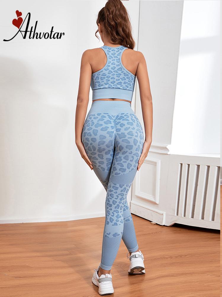 Athvotar Luipaard Print Sport Past Vrouwen Naadloze 2Pcs Yoga Set Hoge Taille Fitness Kleding Sport Outfit Voor Vrouw