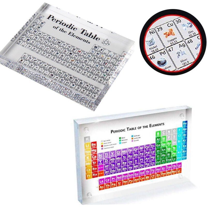 Periodic Table with Elements, Acrylic Periodic Table Display with Elements,Periodic Chart,Student Teacher Crafts Decor